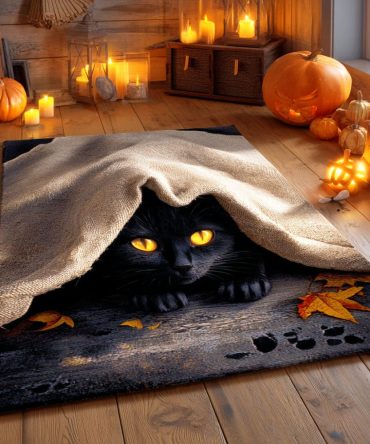 Cozy Blanket Cat Plush Area Rug - Cute Illustrated Cat Accent Rug For Bedroom Or Nursery, Soft Low-Pile, Pet-Friendly With Non-Slip Backing