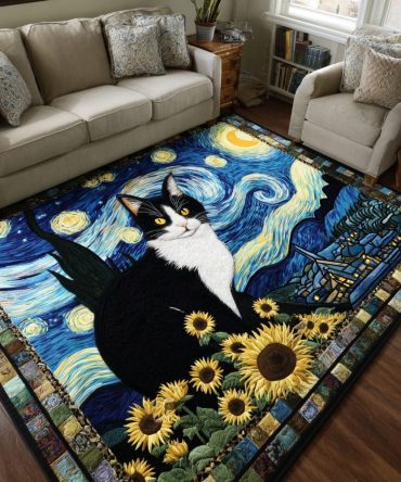 Blissful Cat Decorative Area Rug - Modern Cat Art Accent Rug, Soft Durable Construction With Non-Slip Backing For Living Room, Bedroom Or Office