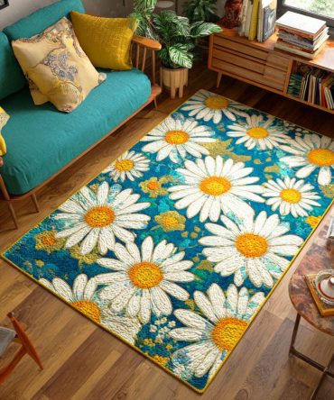 Bloom Harmony Botanical Area Rug - Soothing Floral Accent Rug With Fade-Resistant Print, Low-Pile Comfort For Living Room, Bedroom & Study