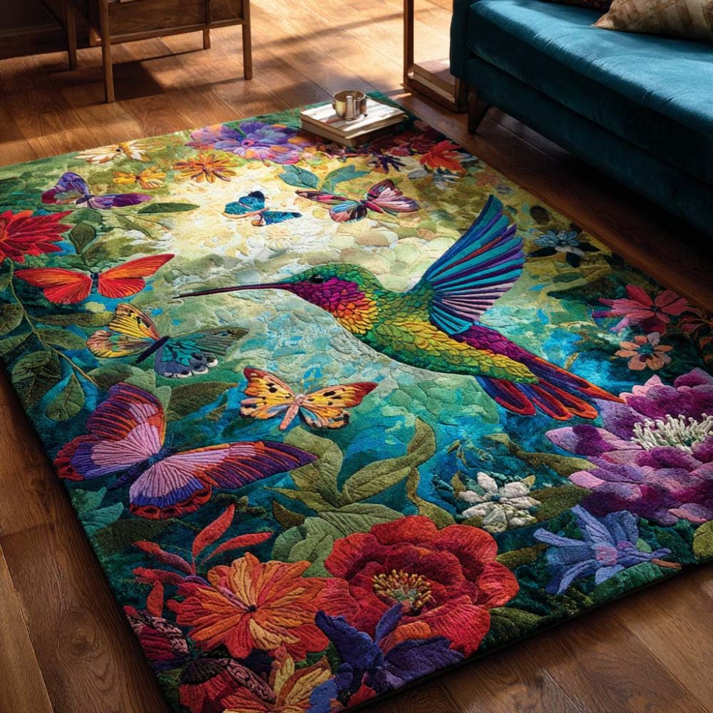 Bloom Hummingbird Floral Area Rug - Vibrant Bird & Flower Accent Rug, Soft Low-Pile, Fade-Resistant And Easy-Care For Living Rooms & Sunrooms