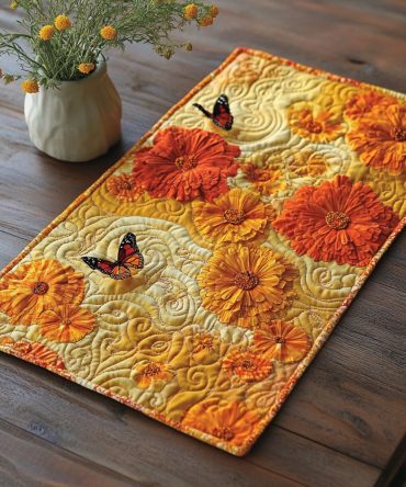 Day of the Dead Blooming Calavera Quilted Placemat — Colorful Sugar Skull Table Accent, Holiday Fiesta Quilt Mat for Dining & Decor