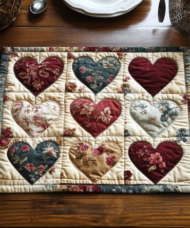 Blooming Hearts Quilted Placemat — Romantic Floral & Heart Motif, Soft Cotton Blend, Decorative Table Accent & Easy-Care For Everyday Entertaining