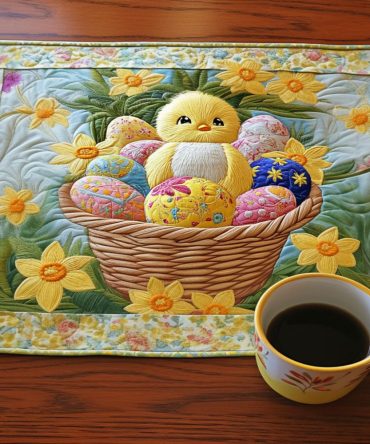 Blooming Bunnies Quilted Table Placemat — Spring Floral Bunny Dining Protector, Pastel Quilted Accent Perfect for Easter & Family Meals