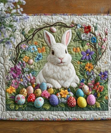 Charming Blooming Bunny Quilted Placemat - Spring Floral Table Decor, Durable Cotton, Machine Washable, Perfect Easter Gift