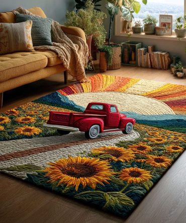 Countryside Vista Floral Area Rug For Living Room — Rustic Bloom Pattern, Soft Low-Pile Accent Rug, Durable & Easy-Care