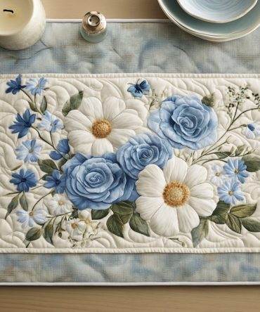 Blooming Elegance Quilted Placemat - Classic Floral Dining Mat, Padded Cotton, Heat-Resistant, Machine Washable, Gift-Ready Packaging