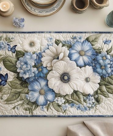 Floral Charm Quilted Placemats - Blooming Elegance Table Mats, Cotton Blend Dining Protectors, Machine Wash Friendly