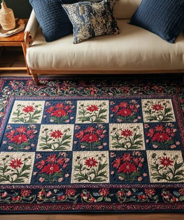 Elegant Blooming Grace Floral Area Rug For Living Room — Subtle Botanical Design, Soft Low-Pile Accent Rug, Durable & Chic