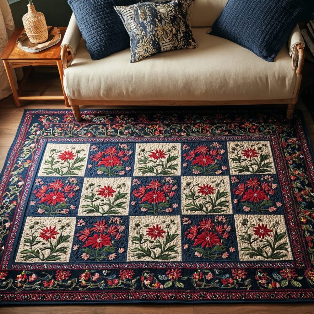 Elegant Blooming Grace Floral Area Rug For Living Room — Subtle Botanical Design, Soft Low-Pile Accent Rug, Durable & Chic