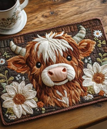 Blooming Highland Quilted Placemat — Elegant Floral Cotton Table Mat, Insulated Protection & Machine Washable for Refined Cottage Dining