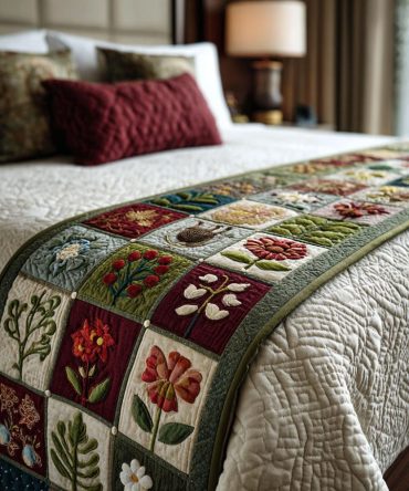 Blooming Stillness Quilted Bed Runner — Serene Floral Bed Scarf For Calm, Luxurious Bedrooms, Lightweight Comfort & Machine Washable