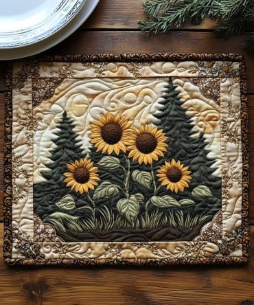 Blooming Sun Quilted Dining Placemat — Sunny Floral Centerpiece Mat, Reversible, Cushioned Quilting, Durable Cotton-Blend, Stain-Resistant & Machine-Washable