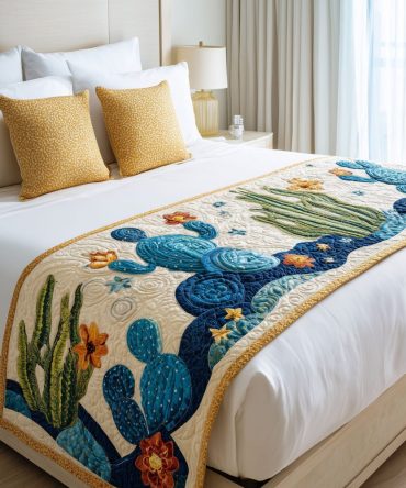 Blooming Trails Quilted Bed Runner - Garden-Inspired Accent Throw For Beds & Sofas , Lightweight Cotton, Reversible Pattern