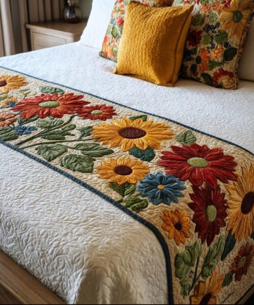 Bloomsoft Sanctuary Quilted Bed Runner - Floral-Pattern Bed Scarf For Tranquil Bedroom Makeovers , Soft Quilting, Layering Throw For All Bed Sizes