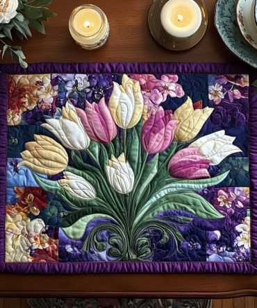 Blossom Beauty Quilted Placemats - Elegant Floral Table Mats, Soft Cotton Blend Dining Protectors, Machine Washable