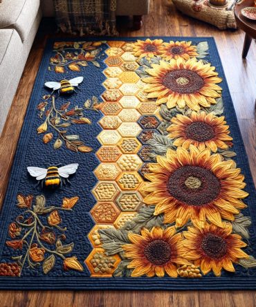 Playful Blossom Bees Floral Area Rug — Charming Kids & Living Room Accent Rug, Soft Low-Pile, Durable, Easy-Care Design