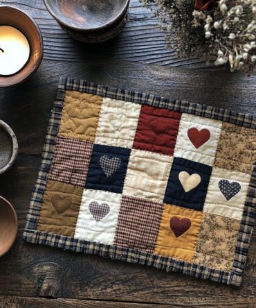 Blossom Stitch Quilted Dining Placemat — Floral Cotton Table Mat with Decorative Stitching, Durable & Easy Care