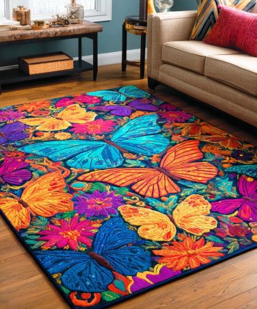 Contemporary Blossom Wings Area Rug — Soft Low-Pile Floral Accent Rug For High-Traffic Rooms, Machine-Friendly Care