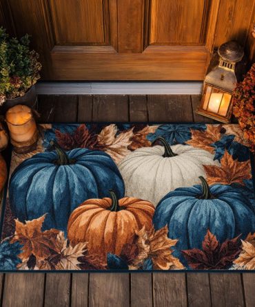 Blue Autumn Scenic Welcome Mat — Weather-Resistant Outdoor Doormat, Non-Slip Seasonal Porch Rug For Fall & Everyday