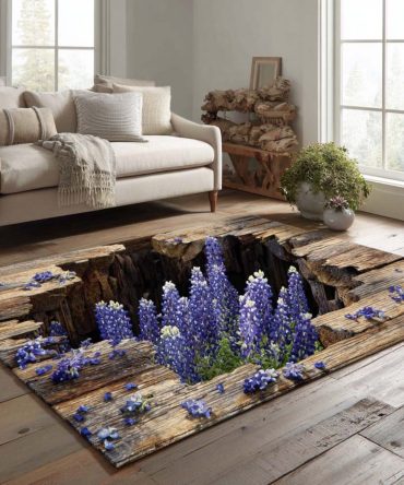 Coastal Blue Blossom Area Rug — Serene Floral Blue Indoor Rug, Soft Low-Pile, Stain-Resistant For Modern Homes