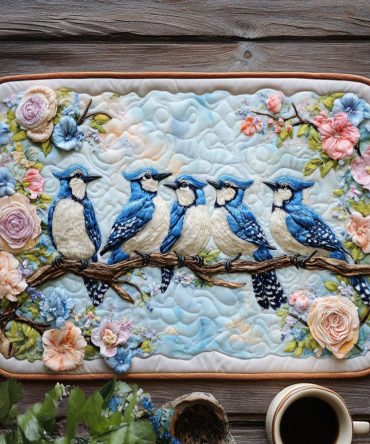 Blue Crest Harmony Quilted Table Placemat — Classic Washable Dining Mat with Timeless Blue Design, Cushioned Surface Protection for Homes