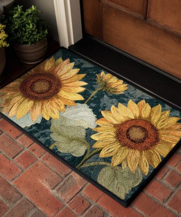 Blue Dream Sunflower Door Mat — Cool-Toned Floral Coir Doormat With Non-Slip Backing For Porch, Patio & Entryway