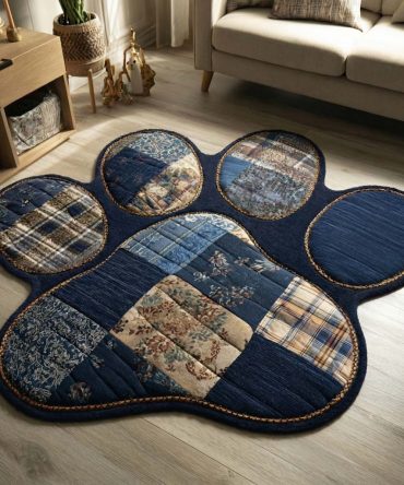Heritage Blue Paw Custom-Shaped Rug — Unique Pet-Friendly Area Rug, Durable Material, Soft Texture & Non-Slip Base