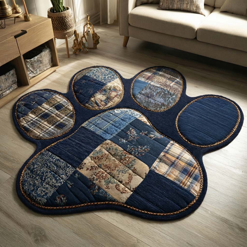 Heritage Blue Paw Custom-Shaped Rug — Unique Pet-Friendly Area Rug, Durable Material, Soft Texture & Non-Slip Base