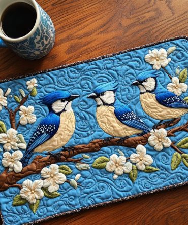 Blue Jay Whisper Quilted Placemat — Elegant Washable Dining Mat with Subtle Bird Illustration, Protective & Easy-Care Table Accessory