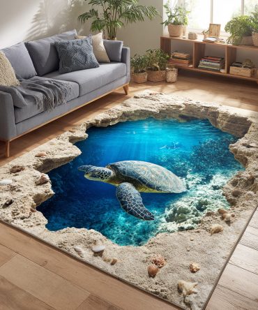 Blue Lagoon Escape Area Rug — Tropical-Inspired Indoor Rug, Plush Pile, Fade-Resistant For Coastal & Modern Interiors
