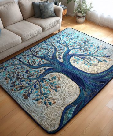Blue Rootway Area Rug — Botanical Inspired Blue Rug, Durable Low-Pile For High-Traffic Areas, Fade & Stain-Resistant