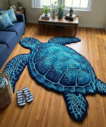 Blue Turtle Custom Shape Rug — Playful Sea-Themed Custom Area Rug, Soft & Durable, Non-Slip Option For Kids' Spaces