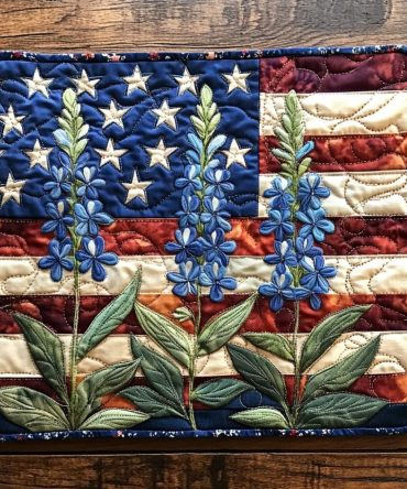 Bluebonnet Quilted Table Placemat — Texan Wildflower Cotton Dining Mat, Stitched Protection, Machine Washable Decorative Mat