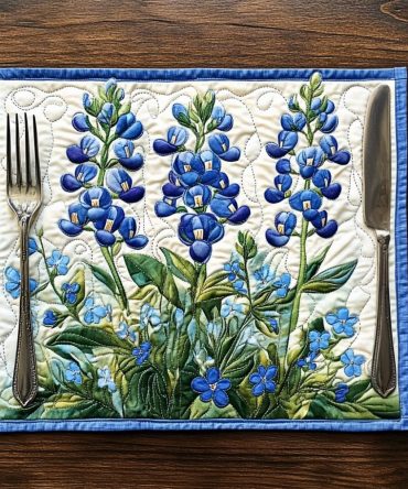 Bluebonnet Floral Quilted Placemat — Texas Wildflower Table Accent, Cotton-Blend, Vibrant Botanical Design & Easy Machine Care