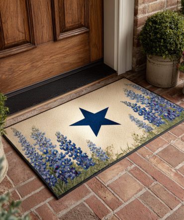 Bluebonnet & Texas Star Porch Doormat – Decorative Coir Welcome Rug With State Flower And Star Motif, Durable Outdoor Entryway Mat With Non-Slip Backing