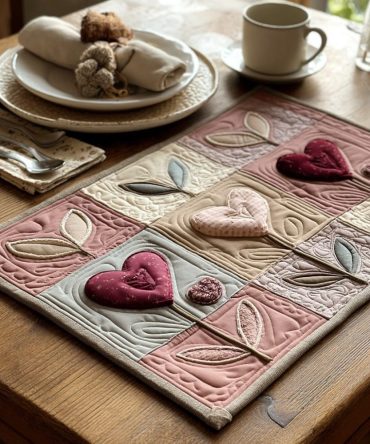 Blush Heart Romantic Quilted Placemat - Soft Pink Heart Motif, Plush Cotton Fill, Perfect For Valentine'S Table Settings & Gifting