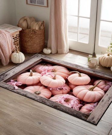 Blush Pumpkin Patch Rug — Cozy Autumn-Inspired Area Rug, Soft Low-Pile, Stain-Resistant & Durable For Living Room, Kids’ Playroom