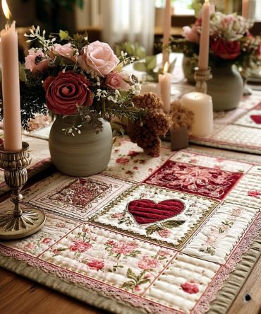 Elegant Blush Rose Cottage Quilted Placemat — Soft Cotton Table Mat with Vintage Floral Design for Romantic Kitchen & Dining Decor