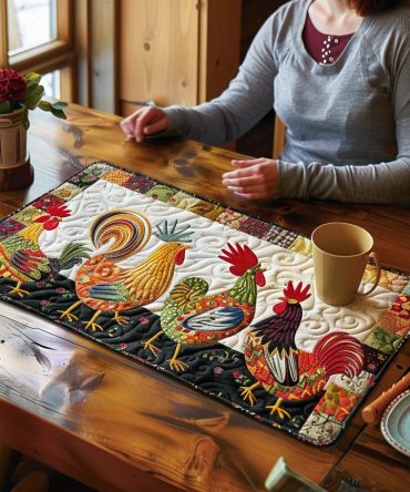Bold Roosters Farmhouse Quilted Placemat — Vibrant Country Kitchen Mat With Rooster Print, Durable Cotton & Machine-Washable