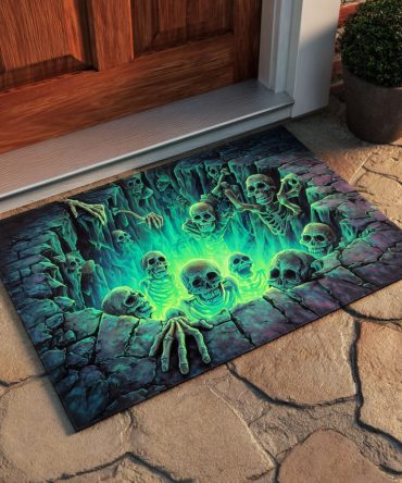 Bone Pit Shadows Halloween Doormat — Creepy Skeleton Welcome Mat, Weatherproof Non-Slip Entrance Rug For Spooky Décor