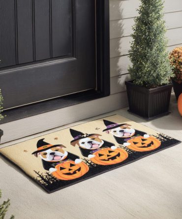 Spooky Bulldog Halloween Welcome Mat — Durable Outdoor/Indoor Doormat With 'Boo' Graphic, Non-Slip Backing, Fade-Resistant Porch Decor