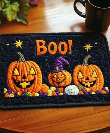 Boo Crew Quilted Placemat For Halloween Entertaining — Spooky Ghost Table Accent, Machine Washable 12X18 Cotton Dinner Mat