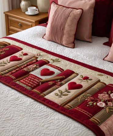 Book Lover Heart Quilted Bed Runner — Literary-Inspired Heart Design, Cozy Quilted Accent For Reading Nooks & Beds