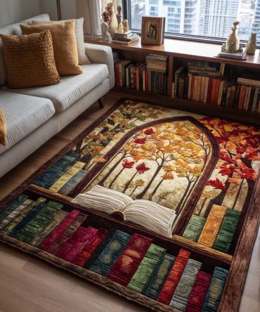 Bookish Bliss Area Rug — Elegant Literary Accent Rug For Home Libraries & Bedrooms, Low-Pile, Fade-Resistant, Soft Underfoot