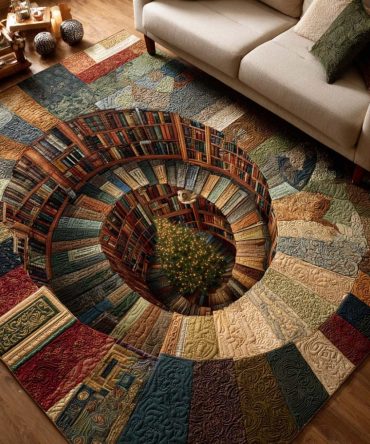 Bookish Christmas Area Rug — Festive Literary Holiday Rug For Living Rooms & Kids’ Spaces, Durable Low-Pile, Seasonal Accent, Easy Care