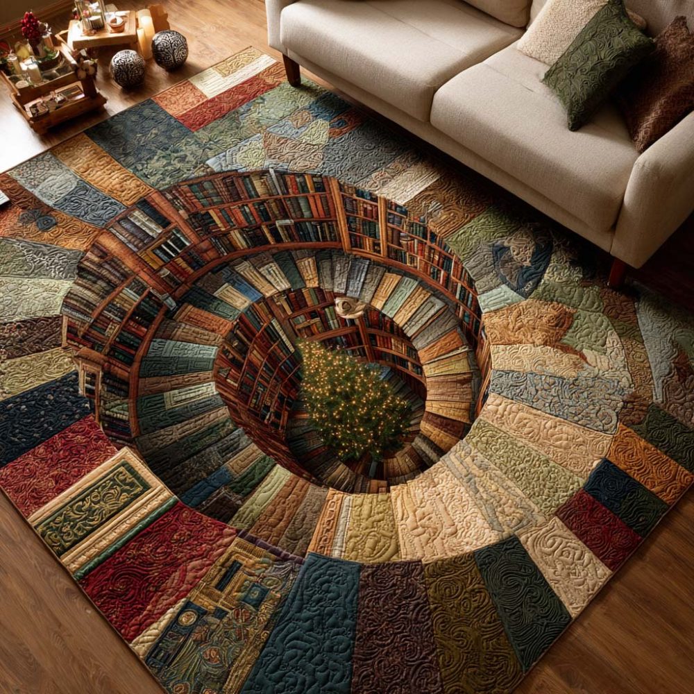 Bookish Christmas Area Rug — Festive Literary Holiday Rug For Living Rooms & Kids’ Spaces, Durable Low-Pile, Seasonal Accent, Easy Care
