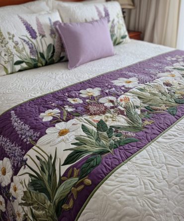 Botanical Daydream Quilted Bed Runner — Statement Floral Bed Scarf For Designer Bedrooms, Textured Quilting & Easy Machine Care