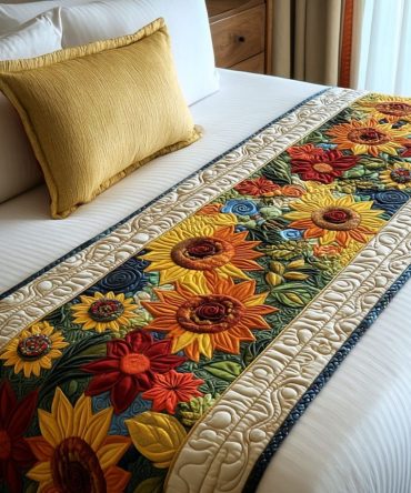 Botanical Whisperwork Quilted Bed Runner - Elegant Leaf & Floral Bed Scarf For Serene Bedroom Styling, Soft Quilting, Machine-Friendly Care
