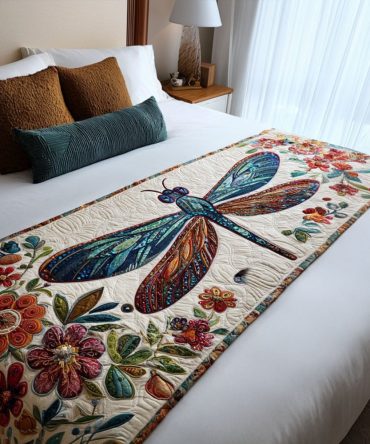 Breeze Of Wings Reversible Quilted Bed Scarf — Lightweight Cotton Bed Runner With Airy Feather Motif For Modern Bedroom Styling