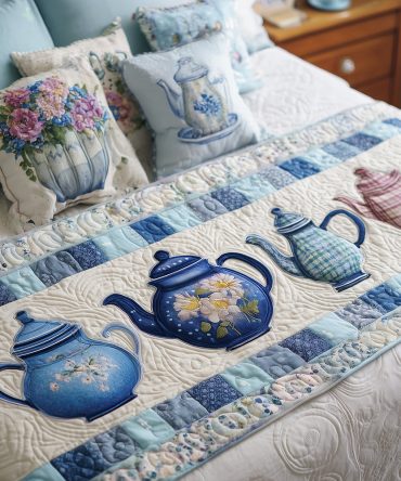 Brewed In Blue Artisan Quilted Bed Runner — Rich Indigo Bedroom Accent, Heavyweight Decorative Bed Scarf For King & Queen Beds